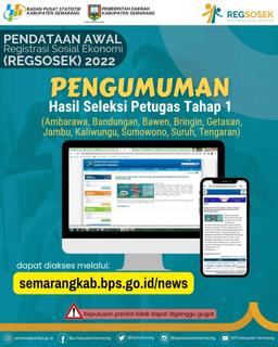 Pengumuman Hasil Seleksi Tahap I Petugas Pendataan Awal REGSOSEK 2022 untuk 10 Kecamatan