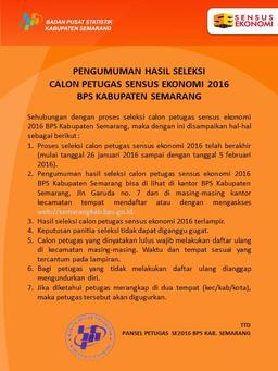 Pengumuman Calon Petugas Sensus Ekonomi BPS Kabupaten Semarang Tahun 2016